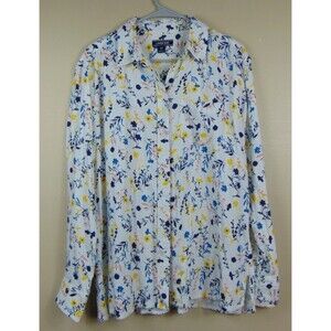 Lands End Button Front Top Women's Size 12T Collared Floral Long Sleeve 12 Tall
